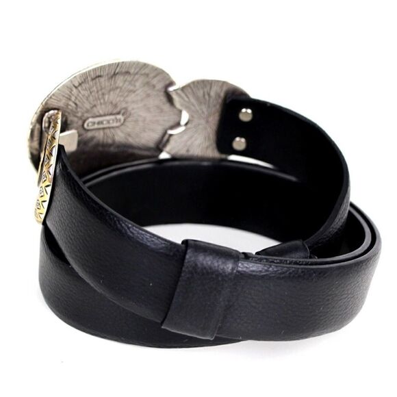 Chico's BLACK GENUINE LEATHER 1.25"Wd HOOK BUCKLE ADJUSTABLE SIZE BELT M/L (F83 - Picture 3 of 16